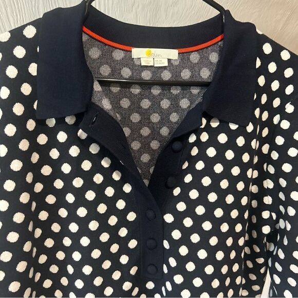 Boden Cleo Jacquard Henley Sweater in Navy and Ivory Polka Dot - Picture 6 of 11